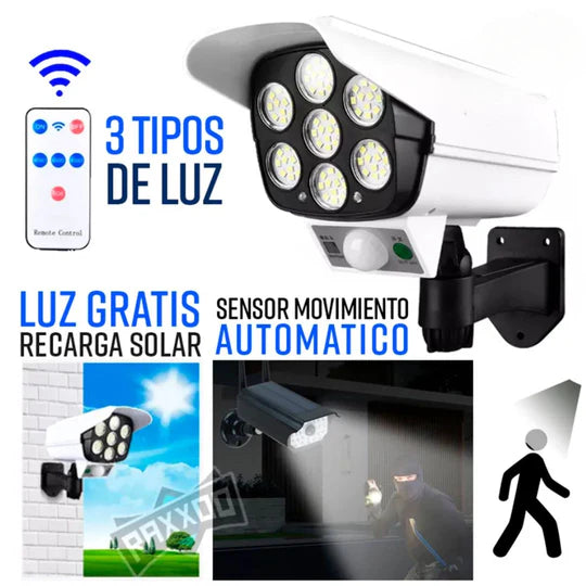 LÁMPARA SOLAR TIPO CÁMARA CON SENSOR DE MOVIMIENTO