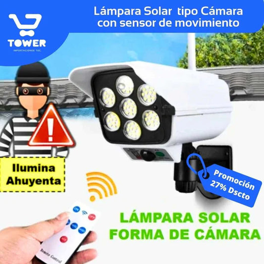 LÁMPARA SOLAR TIPO CÁMARA CON SENSOR DE MOVIMIENTO